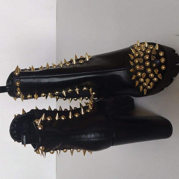 Cape Robbin Black and Gold Studded Ankle Boots - Picture 2 of 5